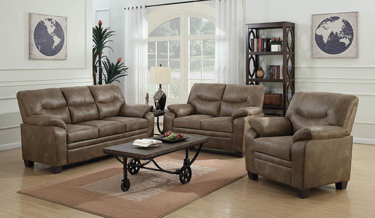 Meagan - Meagan Upholstered Pillow Top Arm Living Room Set Brown