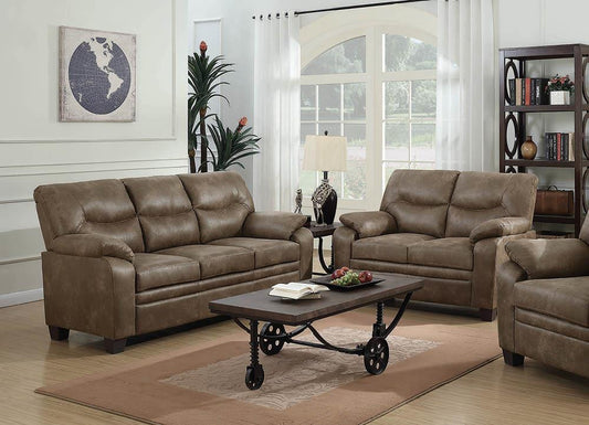 Meagan - Meagan Upholstered Pillow Top Arm Living Room Set Brown