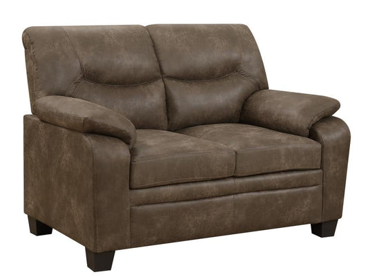 Meagan - Meagan Upholstered Loveseat Brown with Pillow Top Arms