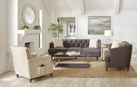 Shelby - Shelby Recessed Arms and Tufted Tight Back Sofa Grey and Brown