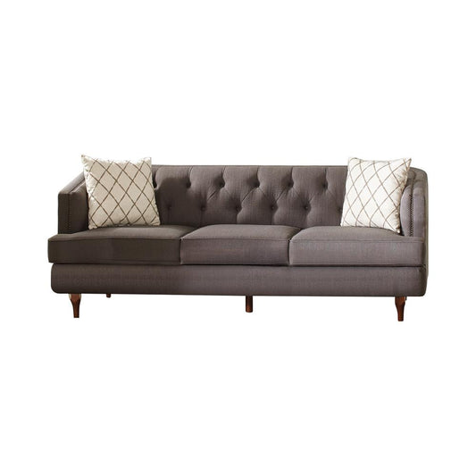 Shelby - Shelby Recessed Arms and Tufted Tight Back Sofa Grey and Brown