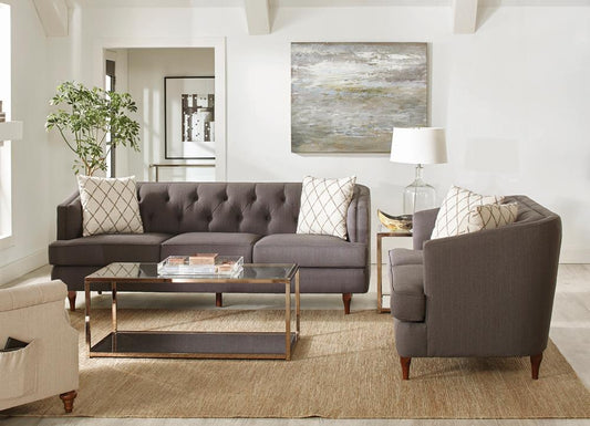 Shelby - Shelby 2-piece Tufted Upholstered Living Room Set Grey and Brown