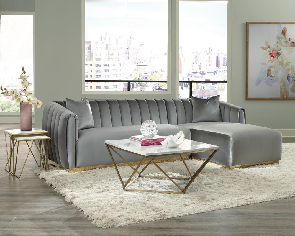 Grisby - Grisby 2-piece Channeled Tufted Back Sectional Silver