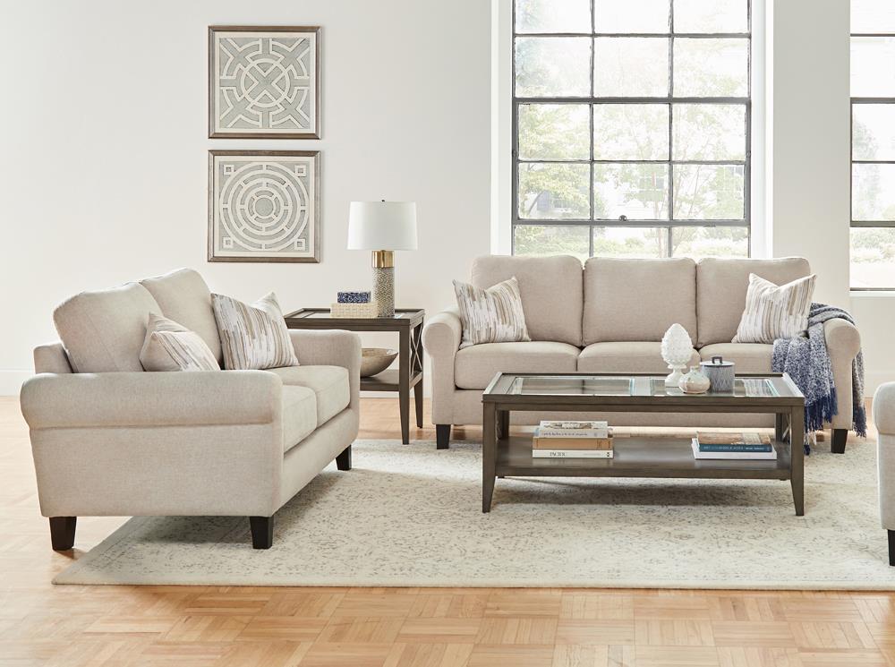 Nadine - Nadine Upholstered Round Arm Living Room Set Oatmeal