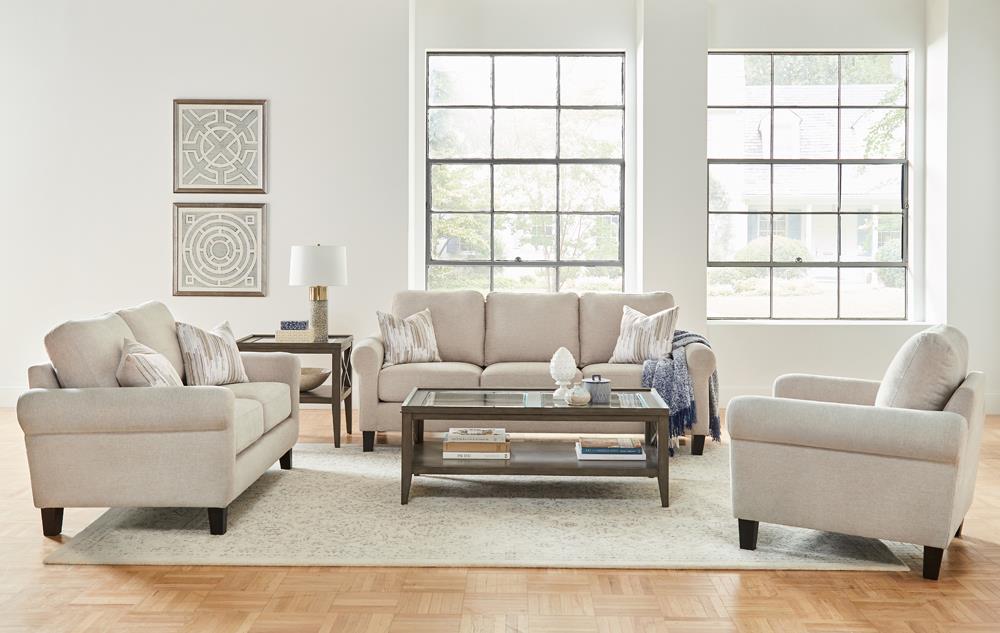 Nadine - Nadine Upholstered Round Arm Living Room Set Oatmeal