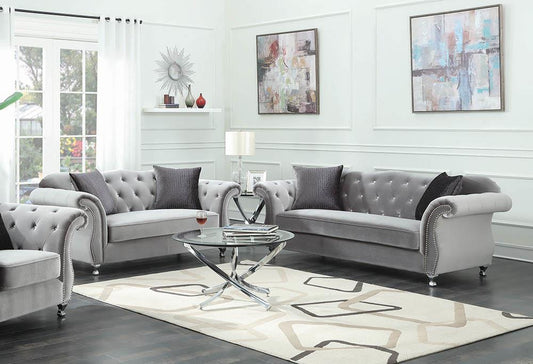 Frostine - Frostine Upholstered Tufted Living Room Set Silver
