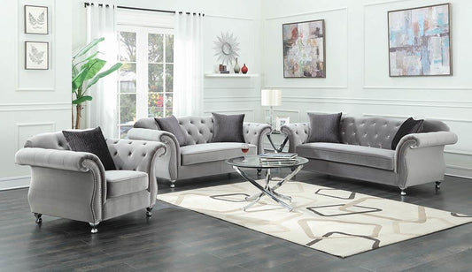 Frostine - Frostine Upholstered Tufted Living Room Set Silver