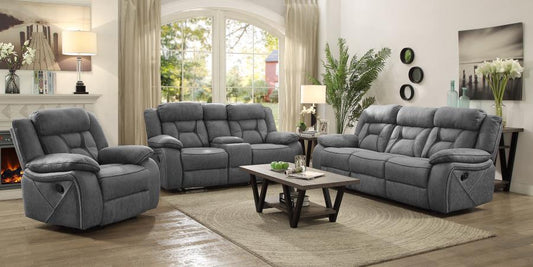 Higgins - Higgins Pillow Top Arm Motion Loveseat with Console Grey