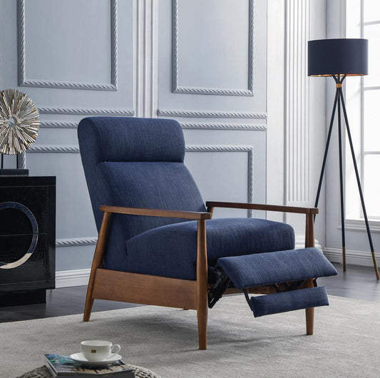 Kaylie - Kaylie Upholstered Push-Back Recliner Navy Blue