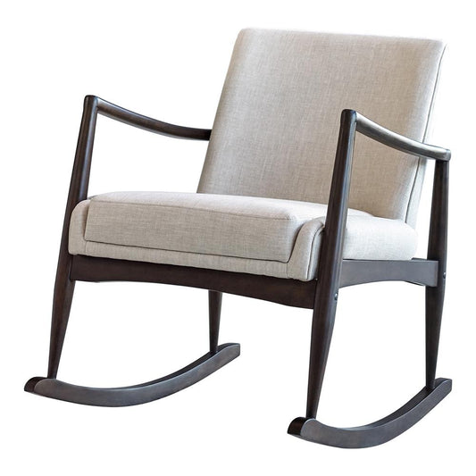Sebastian - Solid Back Upholstered Rocking Chair Beige and Walnut