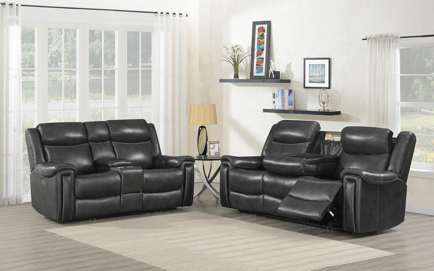 Shallowford - Shallowford 2-piece Power^2 Living Room Set Hand Rubbed Charcoal