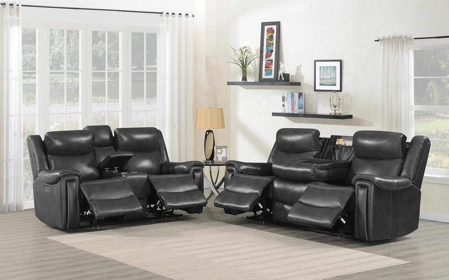 Shallowford - Shallowford 2-piece Power^2 Living Room Set Hand Rubbed Charcoal