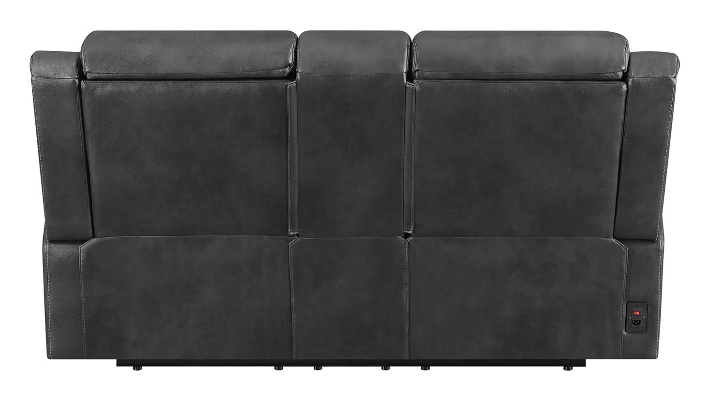Shallowford - Shallowford Upholstered Power^2 Loveseat with Console Hand Rubbed Charcoal