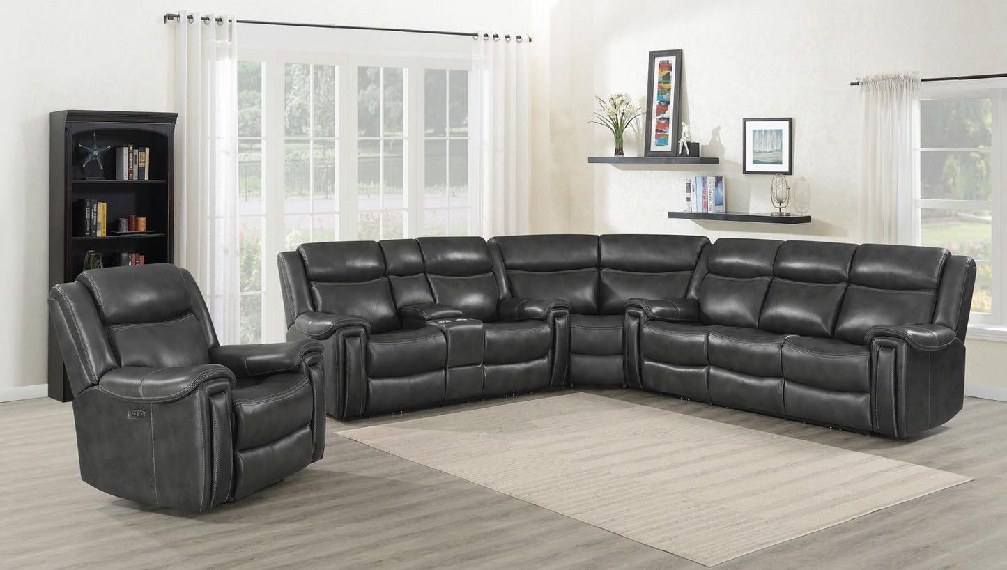 Shallowford - Shallowford Upholstered Power^2 Loveseat with Console Hand Rubbed Charcoal