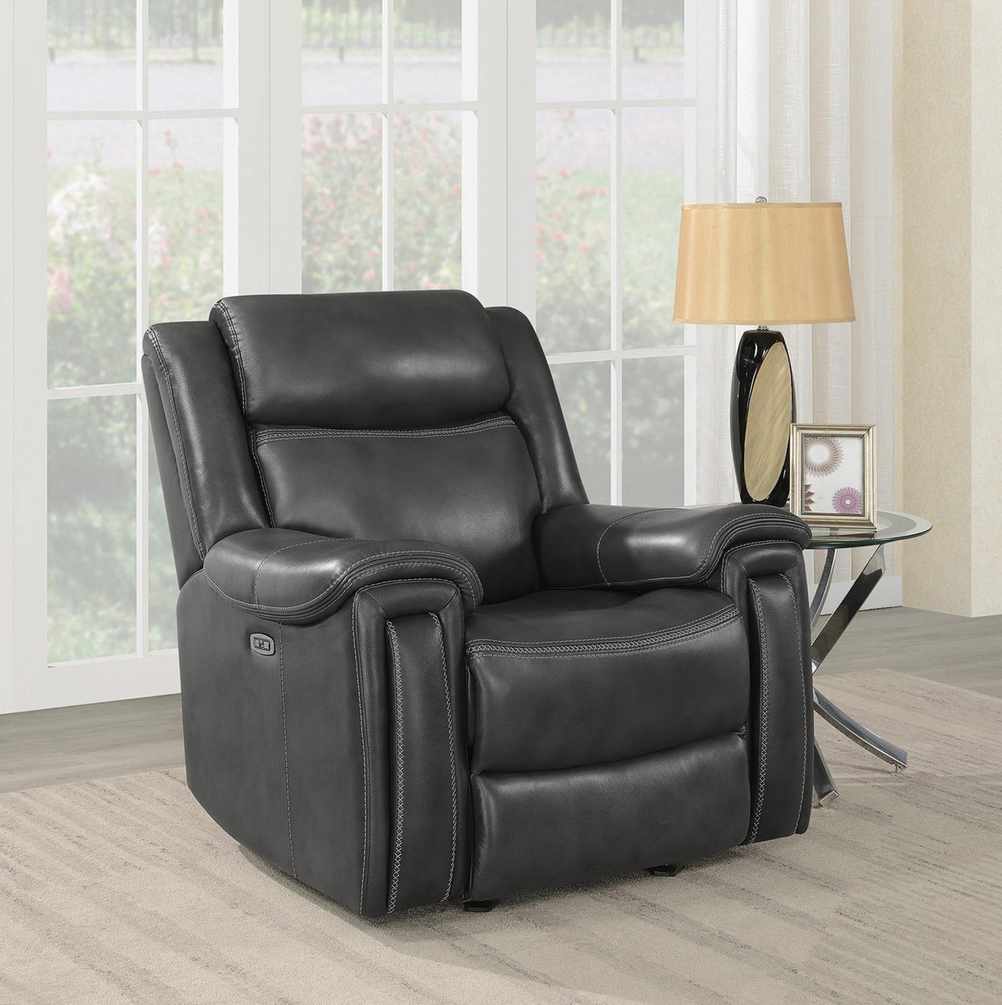 Shallowford - Shallowford Upholstered Power^2 Glider Recliner Hand Rubbed Charcoal