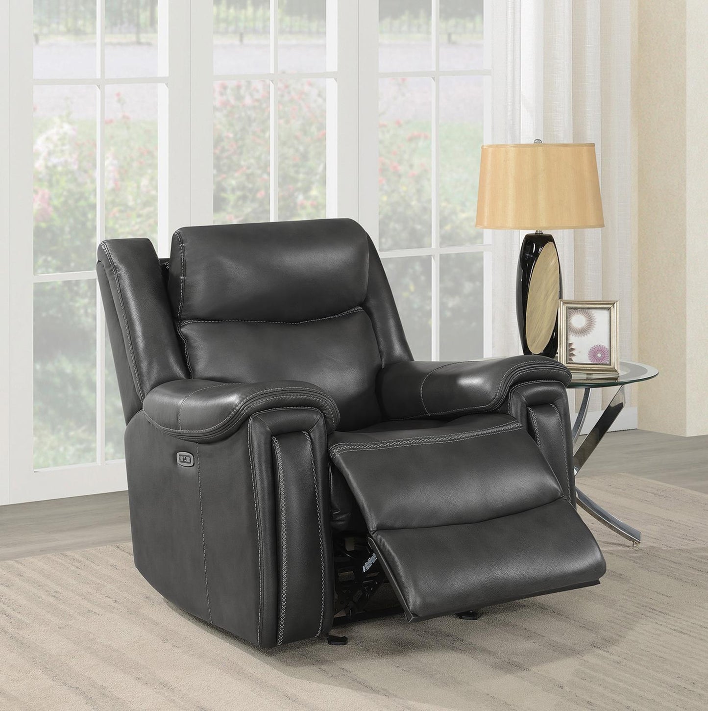 Shallowford - Shallowford Upholstered Power^2 Glider Recliner Hand Rubbed Charcoal