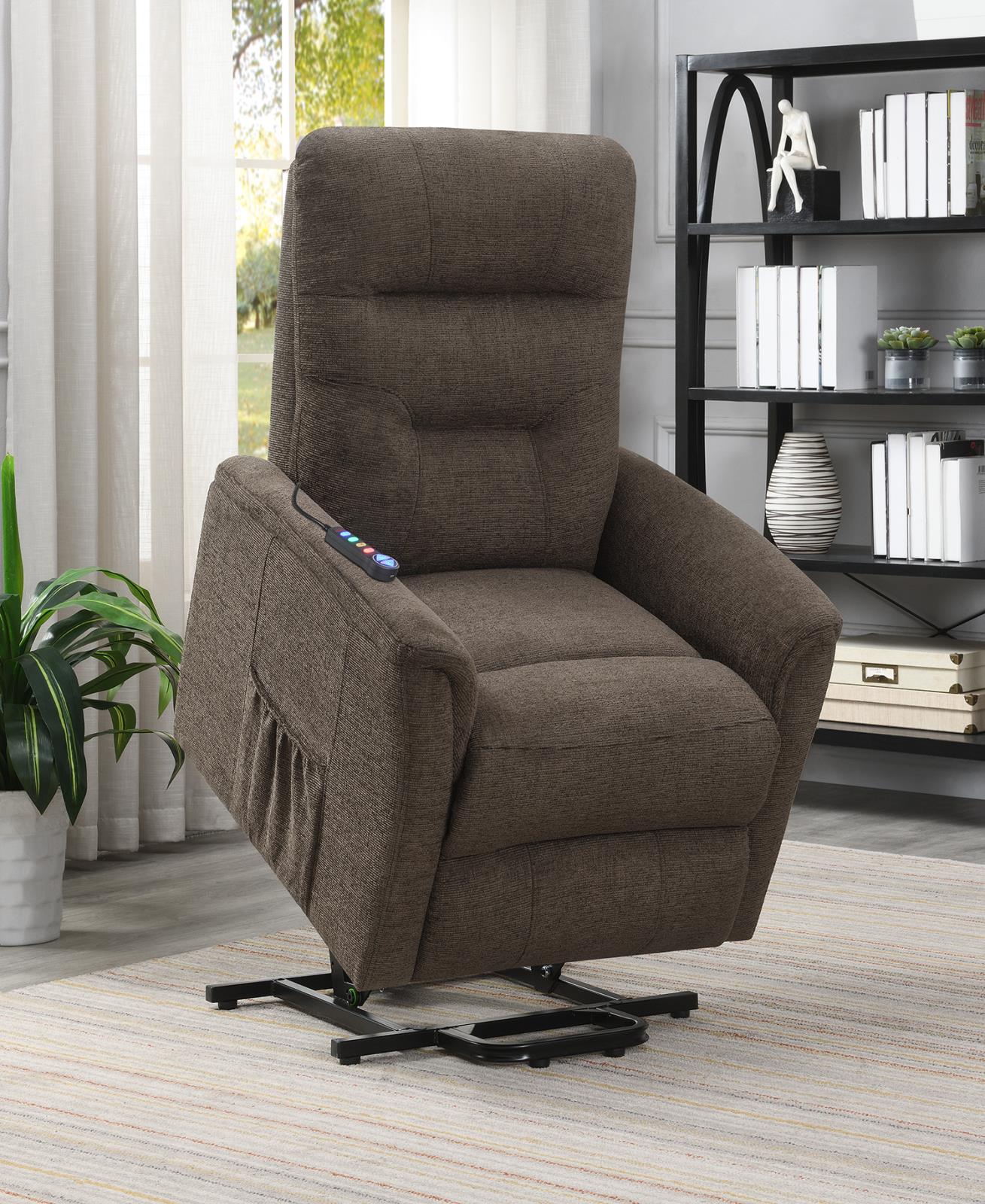 Henrietta - Henrietta Power Lift Recliner with Storage Pocket Brown