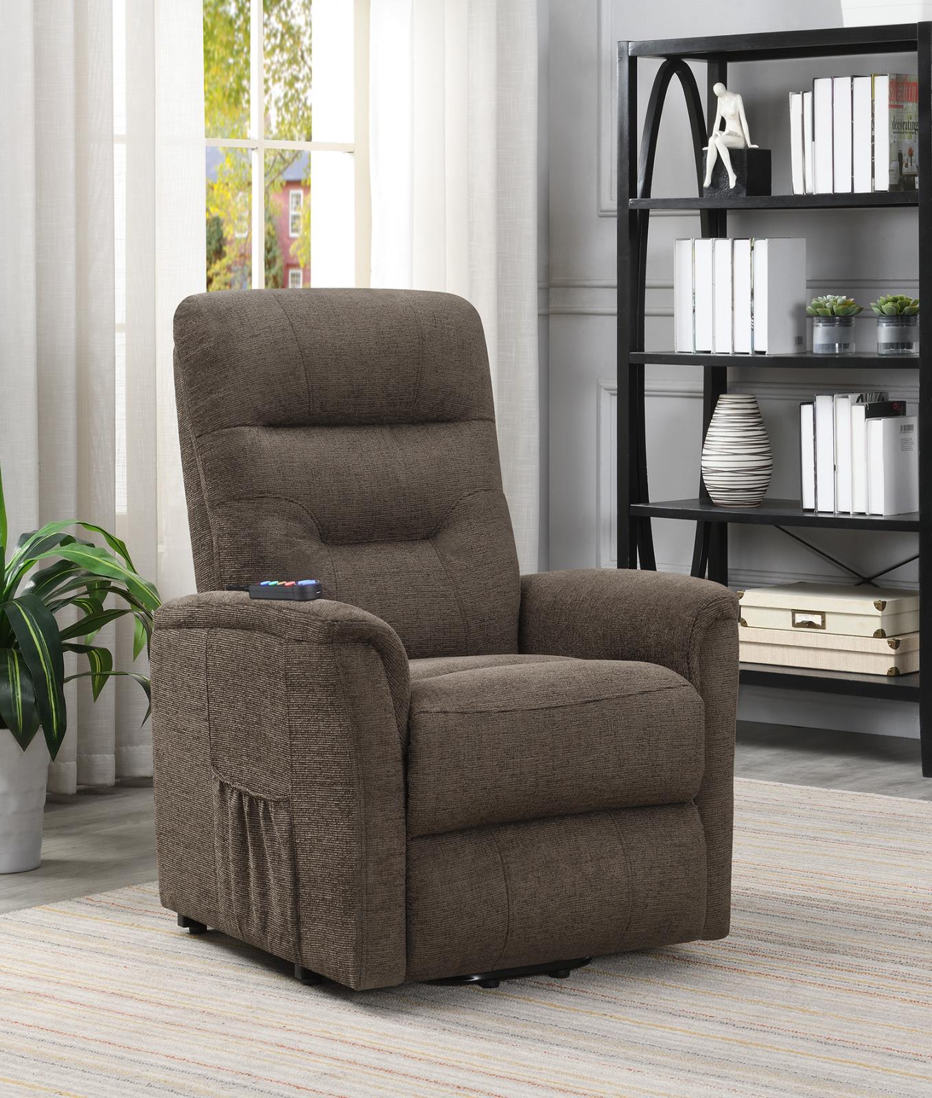 Henrietta - Henrietta Power Lift Recliner with Storage Pocket Brown