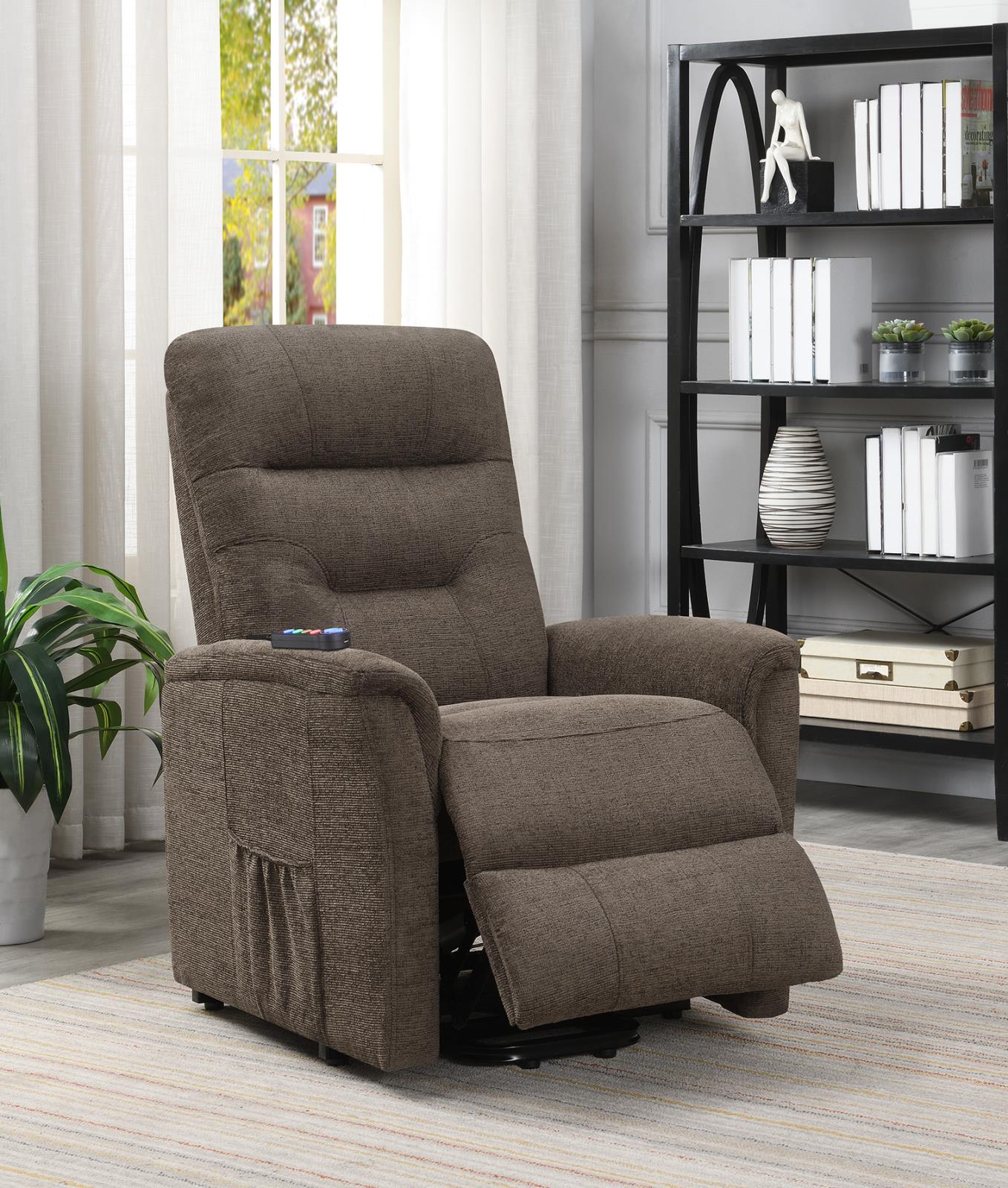 Henrietta - Henrietta Power Lift Recliner with Storage Pocket Brown