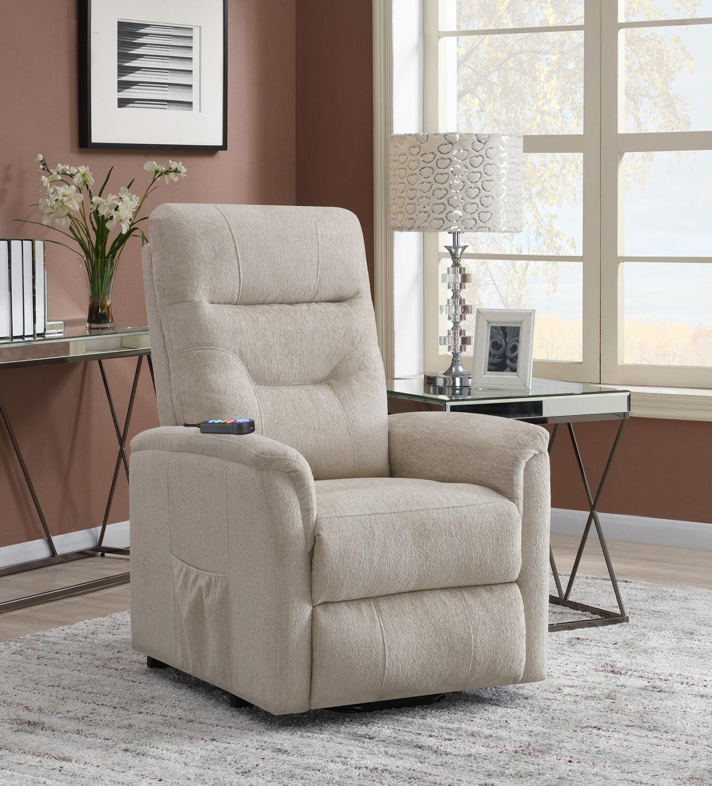 Henrietta - Henrietta Power Lift Recliner with Storage Pocket Beige