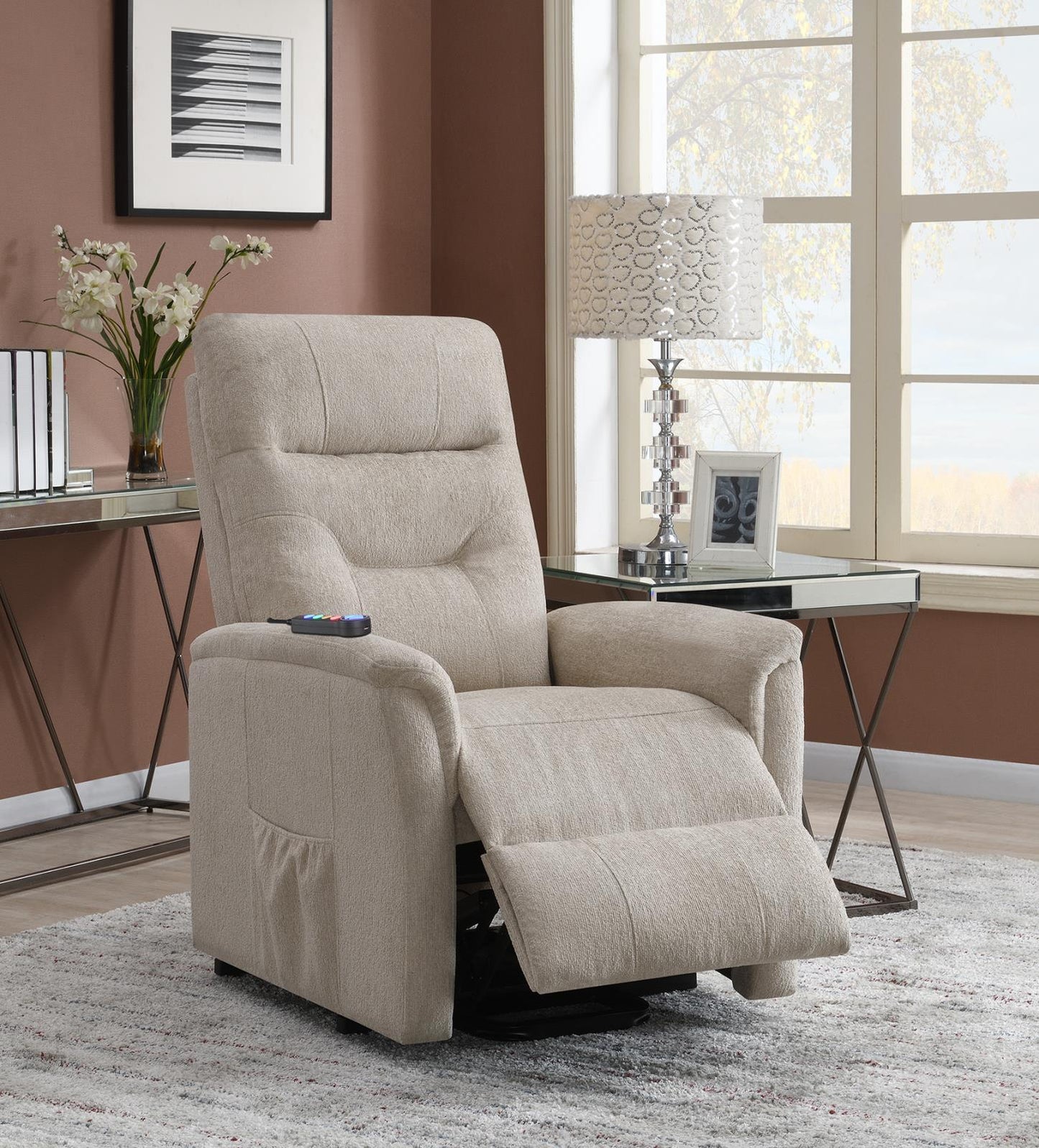 Henrietta - Henrietta Power Lift Recliner with Storage Pocket Beige