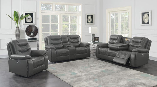 Flamenco - Flamenco 3-piece Tufted Upholstered Power Living Room Set Charcoal