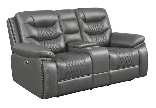 Flamenco - Flamenco Tufted Upholstered Power Loveseat with Console Charcoal