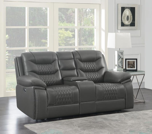 Flamenco - Flamenco Tufted Upholstered Power Loveseat with Console Charcoal