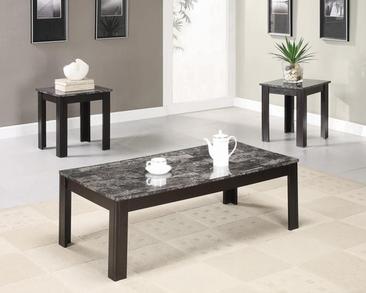 Silas - Silas 3-piece Faux-marble Top Occasional Table Set Black