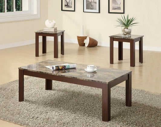 Rhodes - Rhodes 3-piece Faux Marble Top Occasional Set Brown