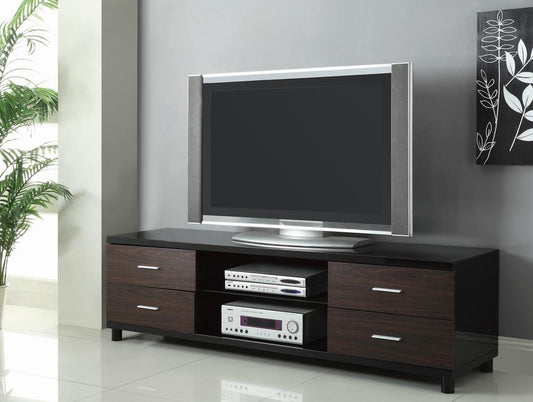 Caleb - Caleb 4-drawer TV Console Glossy Black and Walnut