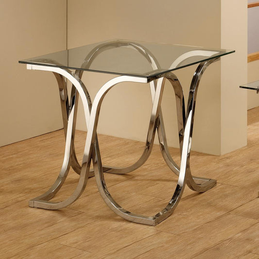 Tess - Tess Curved X-shaped End Table Nickel and Clear