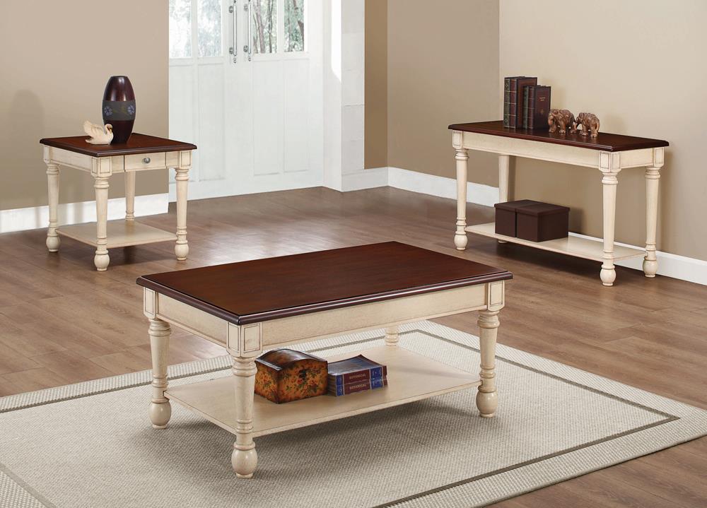 Layla - Layla Rectangular End Table Dark Cherry and Antique White