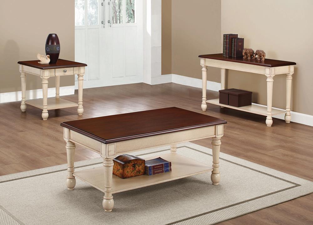 Layla - Layla Rectangular Coffee Table Dark Cherry and Antique White