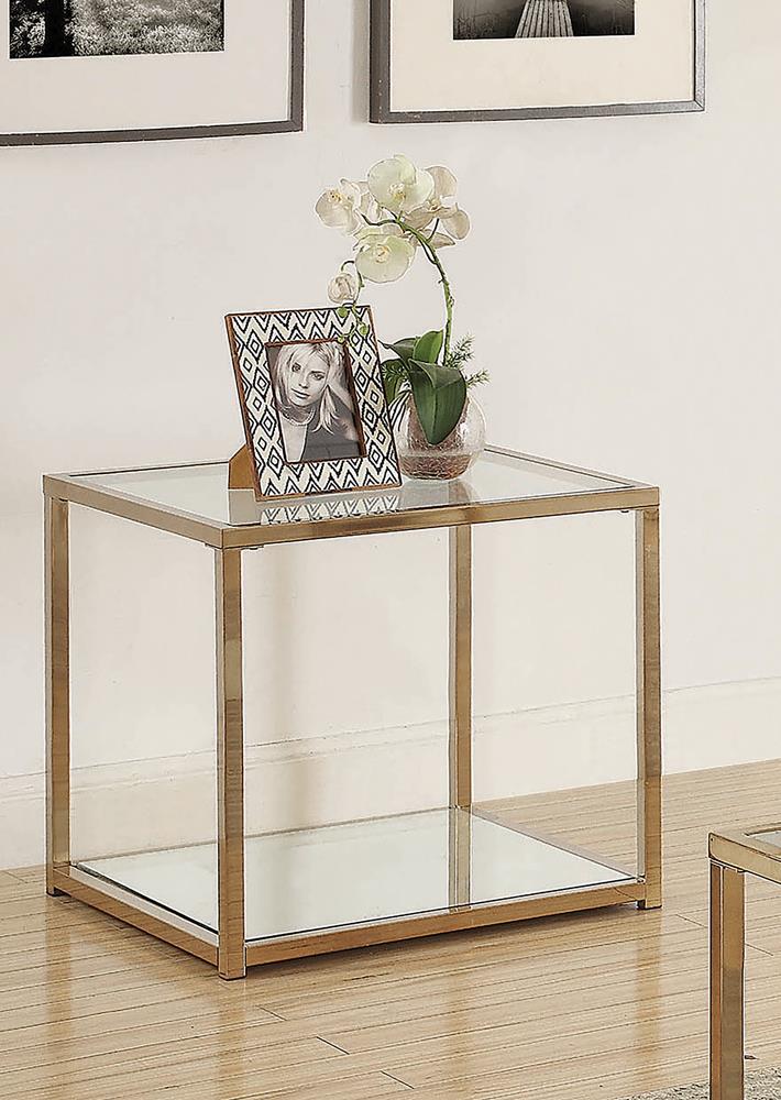 Cora - Cora End Table with Mirror Shelf Chocolate Chrome
