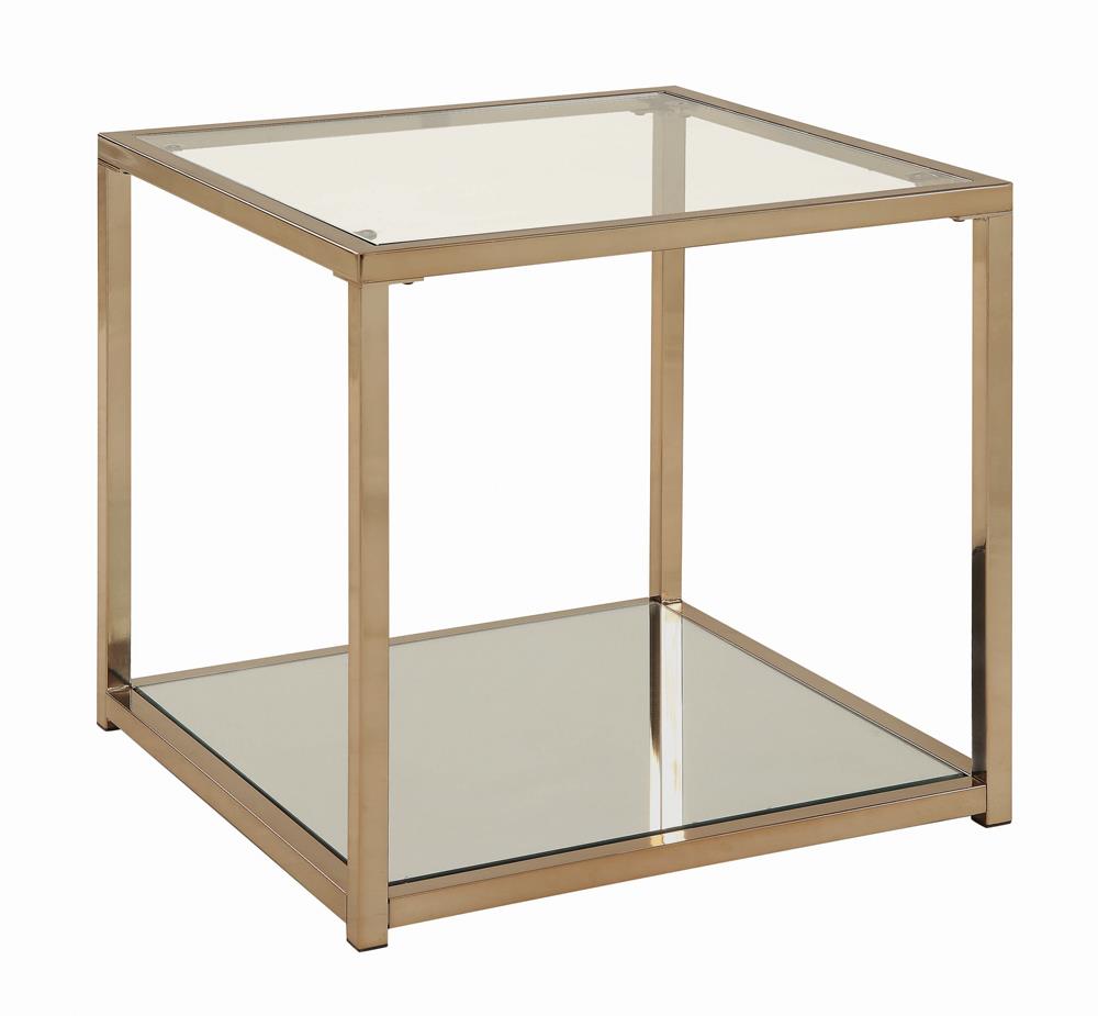 Cora - Cora End Table with Mirror Shelf Chocolate Chrome
