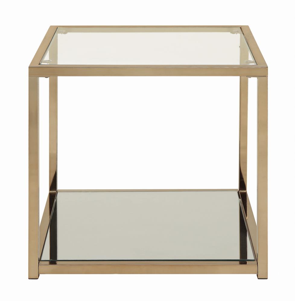 Cora - Cora End Table with Mirror Shelf Chocolate Chrome