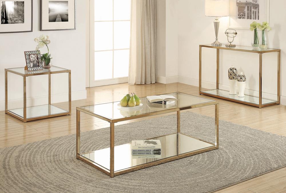 Cora - Cora End Table with Mirror Shelf Chocolate Chrome