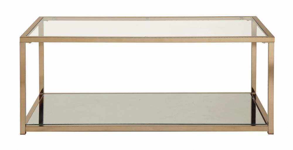 Cora - Cora Coffee Table with Mirror Shelf Chocolate Chrome