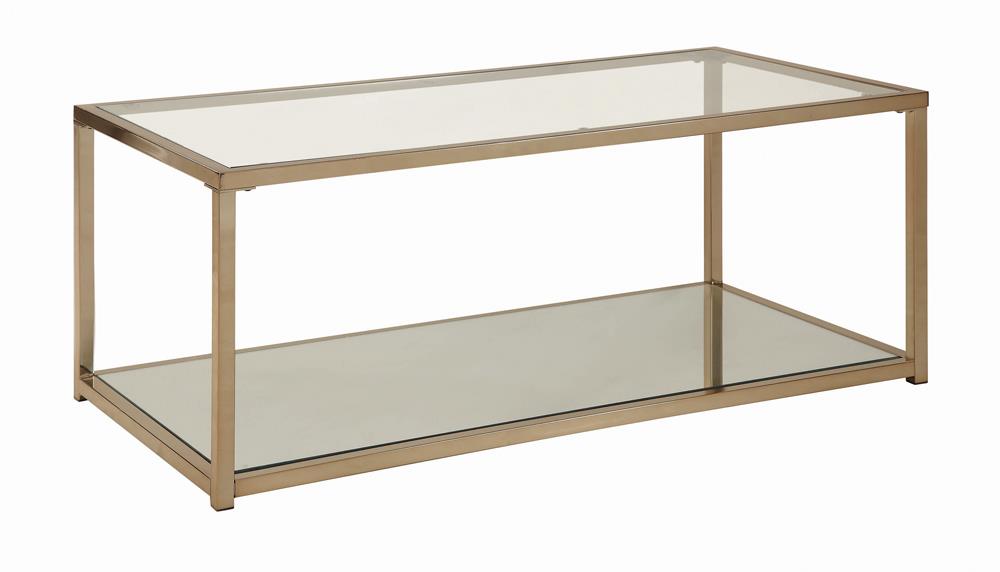 Cora - Cora Coffee Table with Mirror Shelf Chocolate Chrome