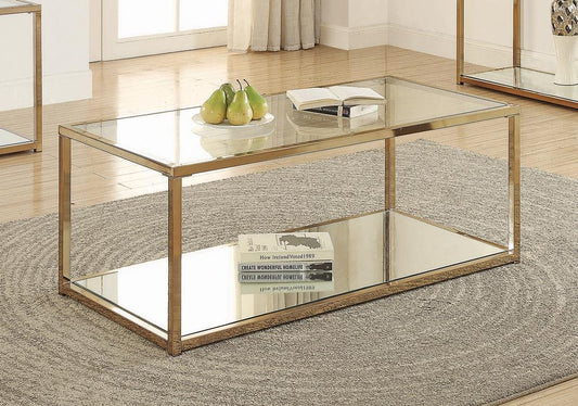 Cora - Cora Coffee Table with Mirror Shelf Chocolate Chrome