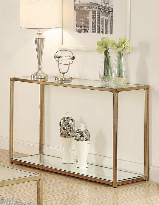 Cora - Cora Sofa Table with Mirror Shelf Chocolate Chrome
