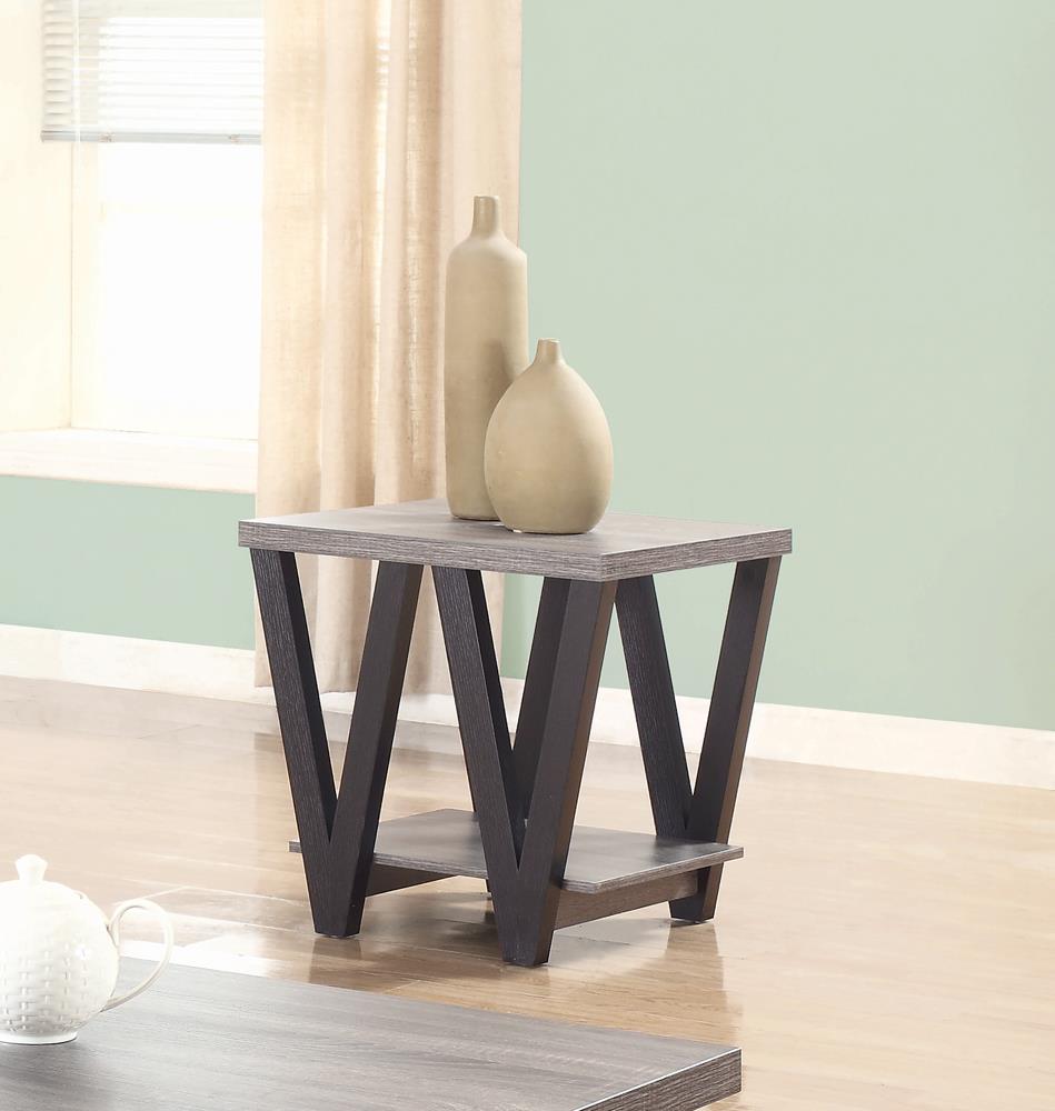 Stevens - Stevens V-shaped End Table Black and Antique Grey