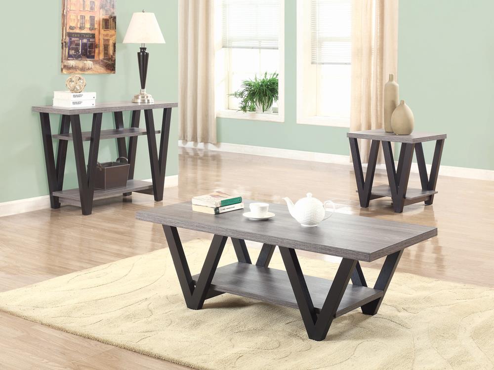 Stevens - Stevens V-shaped End Table Black and Antique Grey