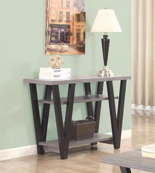 Stevens - Stevens V-shaped Sofa Table Black and Antique Grey