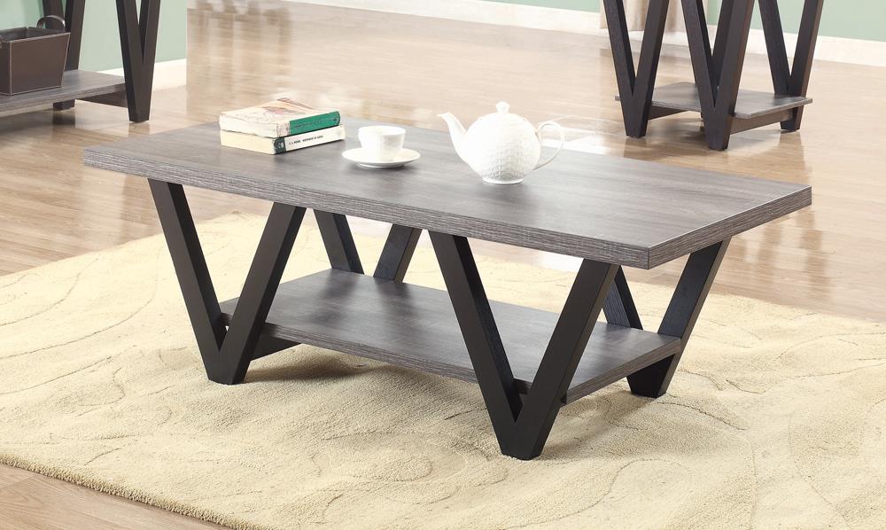 Stevens - Stevens V-shaped Coffee Table Black and Antique Grey