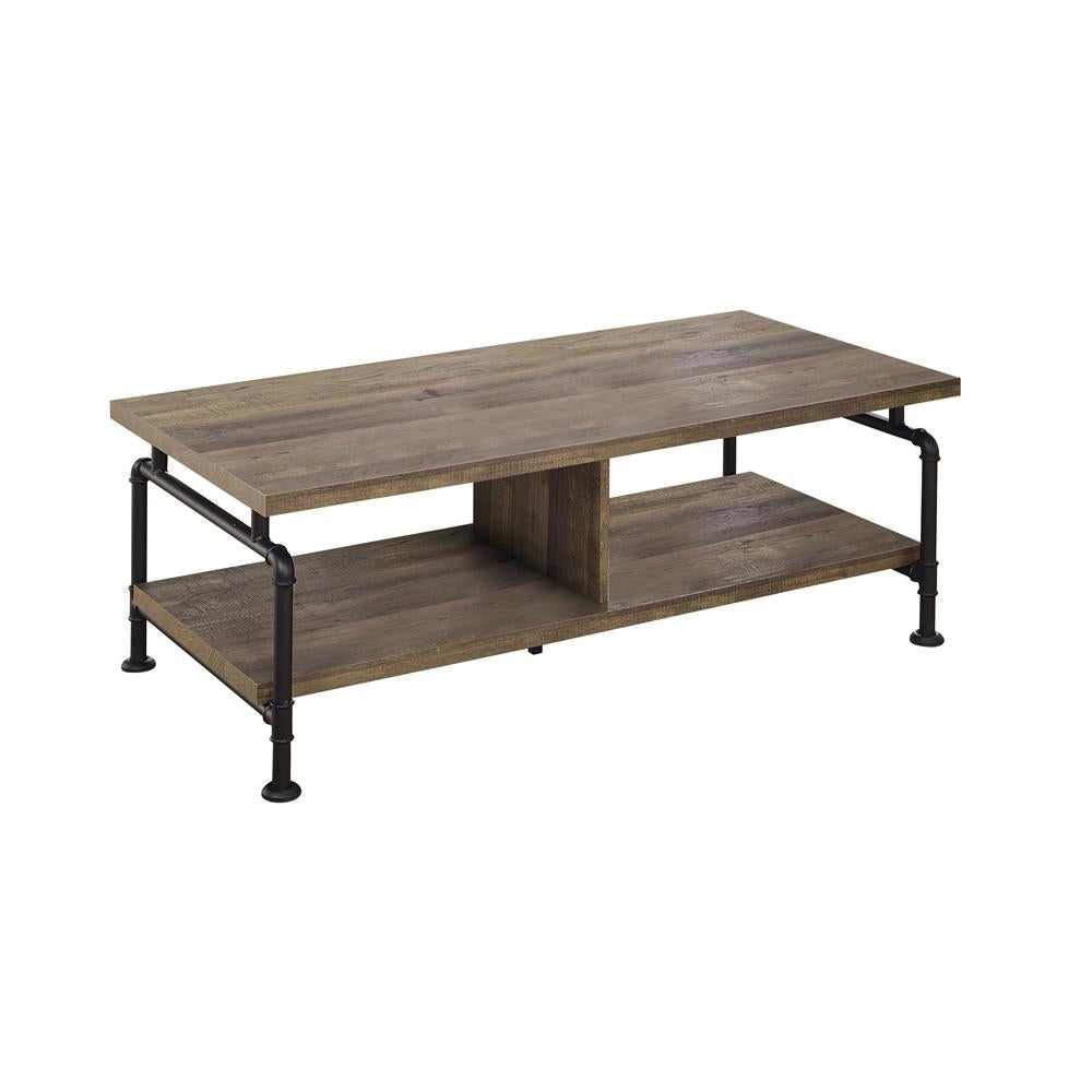 Renton - Renton Shelf Storage Coffee Table Rustic Oak and Black