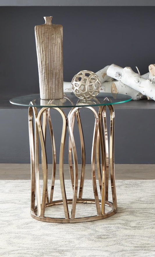 Monett - Monett Round End Table Chocolate Chrome and Clear