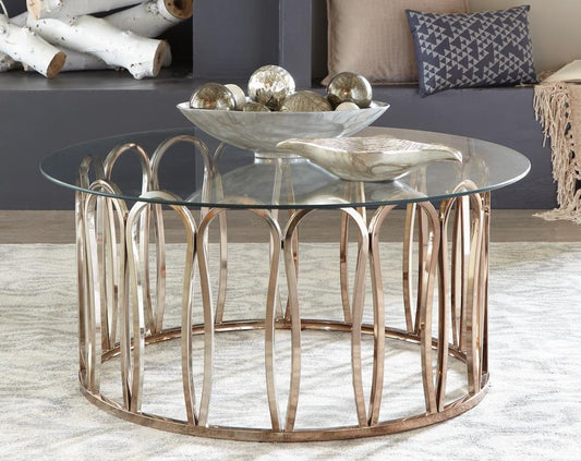 Monett - Monett Round Coffee Table Chocolate Chrome and Clear