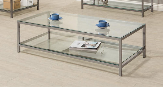 Trini - Trini Coffee Table with Glass Shelf Black Nickel
